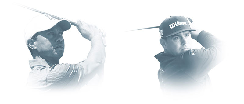 headshots of Tiger Woods and Gary Woodland